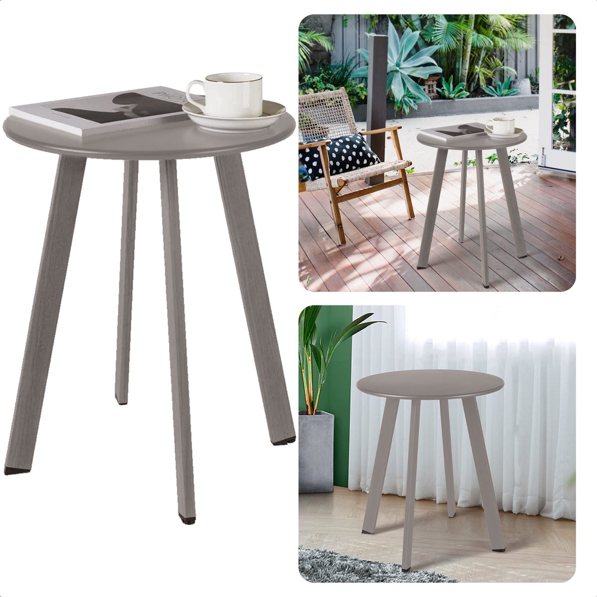 Metalen Tafel - Bijzettafel - Tuintafel - Nachtkastje - Tafeltje voor Binnen en Buiten - 4