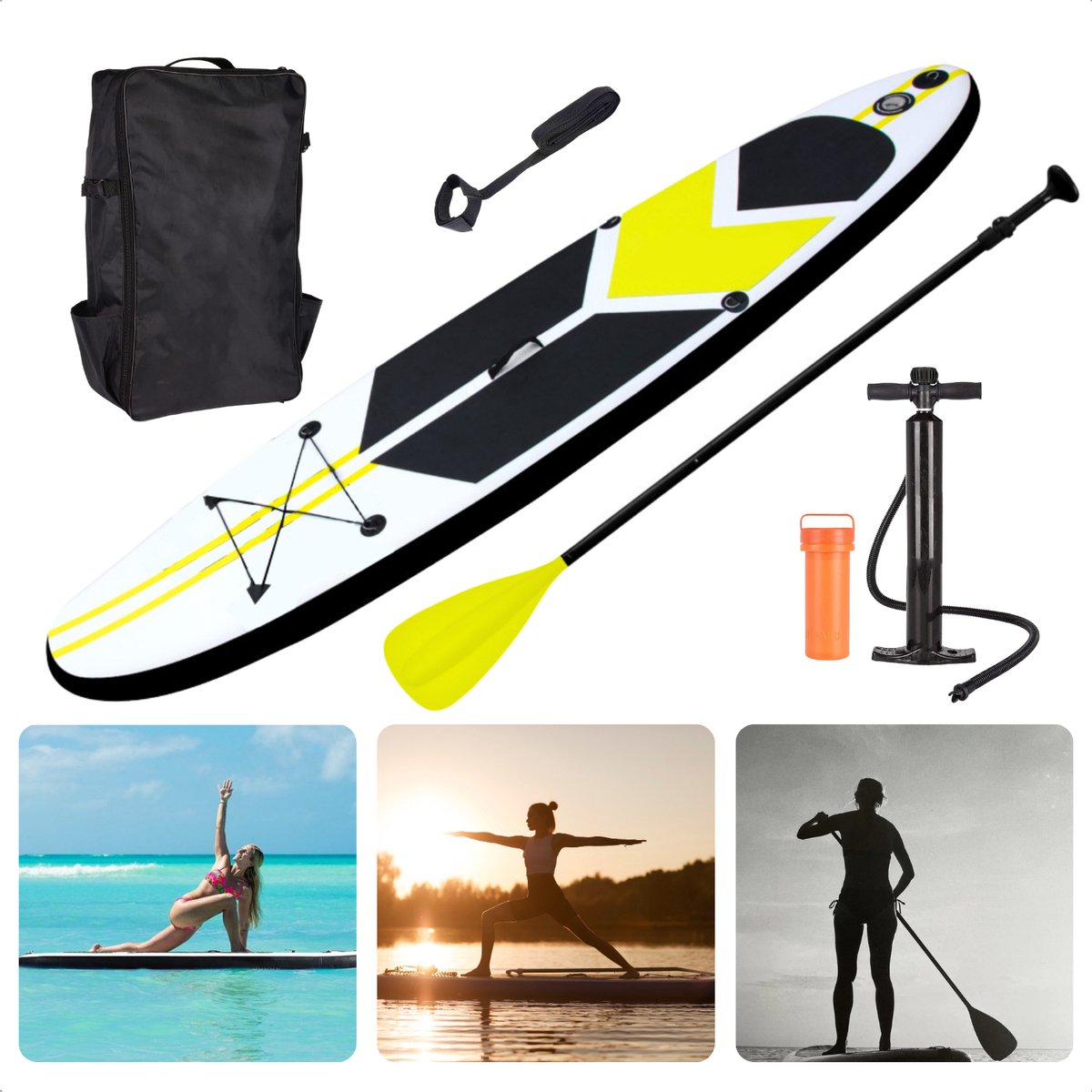 Complete SUP-Set - Opblaasbaar SUP Board - Stand Up Paddle Board - 305cm - Tot 100kg - Ideaal voor Beginnende & Gevorderde Peddelsurfers - Afneembare Vin - Met Pomp & Reparatiekit - Surf-Leash - Polyester Rugtas - Lime - Inclusief EBOOK