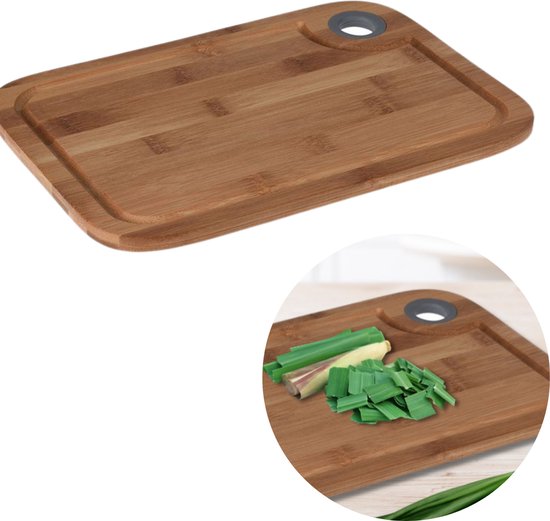 Foto: Stevige bamboe snijplank serveerplank met ophangoog duurzaam 30x20 cm