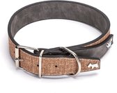 Nobleza Brede luxe halsband voor hond - Hondenhalsband bruin - Kunstleder - Halsband met bedels - lengte 68 cm - XL