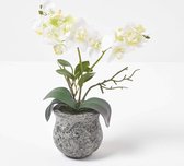 Middelgrote kunstorchidee in pot, samengestelde kunstorchidee met wit-grote bloemen, decoratieve orchidee Phalaenopsis in donkere pot, decoratieve kunstbloemen, 32 cm hoog
