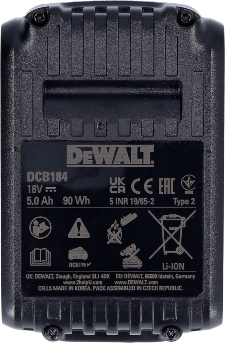 Dewalt DCB184 Batterie 18V 5,0Ah / 5000mAh XR Li-Ion + Chargeur DeWalt  DCB115 XR