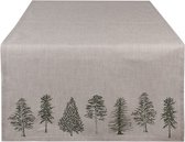 Set van 2 x Tafelloper 50x140 cm Beige Groen Katoen Rechthoek Dennenbomen