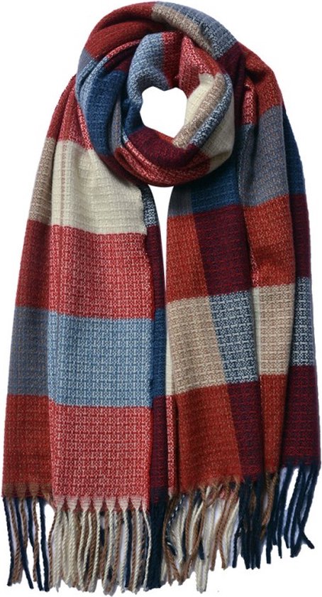Wintersjaal Dames 60x180 cm Rood Blauw Sjaal