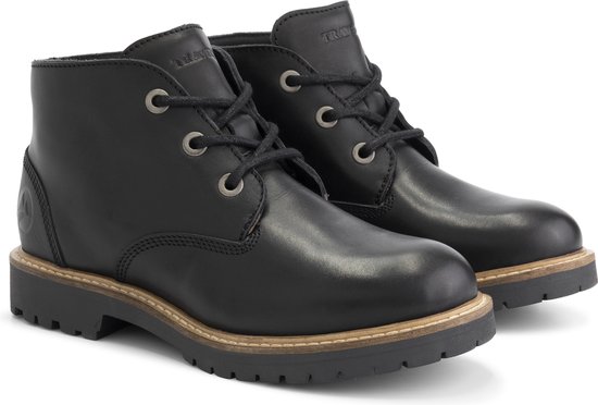 Travelin' Tovgard Dames leren Halfhoge veterschoenen - Zwart leer - Maat 37