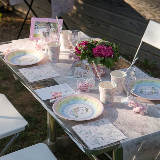 Assiette licorne à pois rose