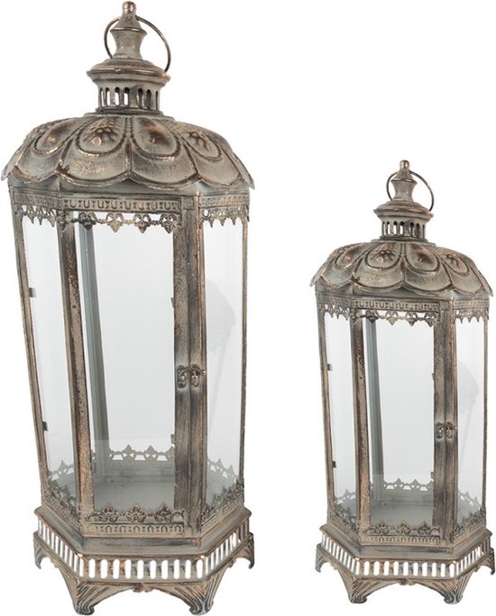 Lantaarn Set van 2 62 cm Goudkleurig Metaal Glas Kaarsenhouder