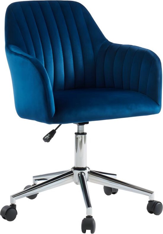 Bureaustoel ELEANA - Fluweel - Verstelbare hoogte - Blauw L 59 cm x H 89 cm x D 61.5 cm