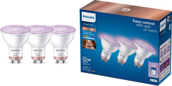 Philips Spot 50W PAR16 GU10 x3, Intelligente verlichting, Wi-Fi/Bluetooth, Wit, LED, GU10, Variabel
