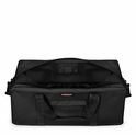 Zwarte Eastpak Terminal reistas in open positie, met een opvallend Eastpak-logo aan de voorzijde.