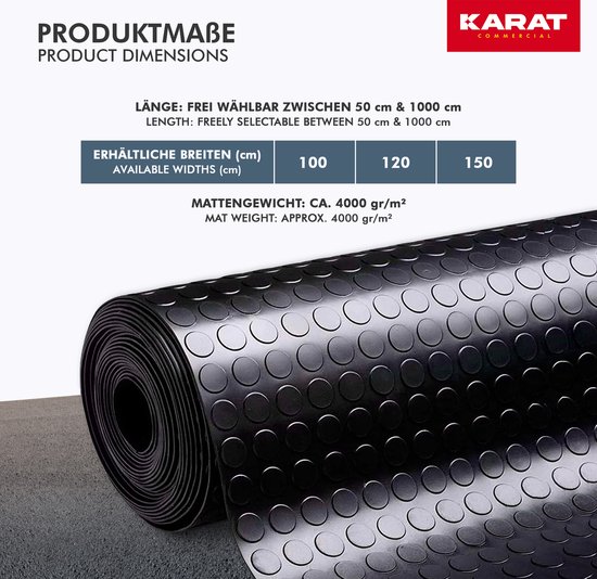 Tapis caoutchouc pastille - Noir - Vendu au ML ID Mat