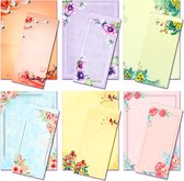 A4 Japanse briefpapier en enveloppen set, 48 brief schrijfpapier met 24 zelfsluitende enveloppen, printervriendelijk, kleur beide zijden, inktschilderij klassiek vintage bloemenontwerp