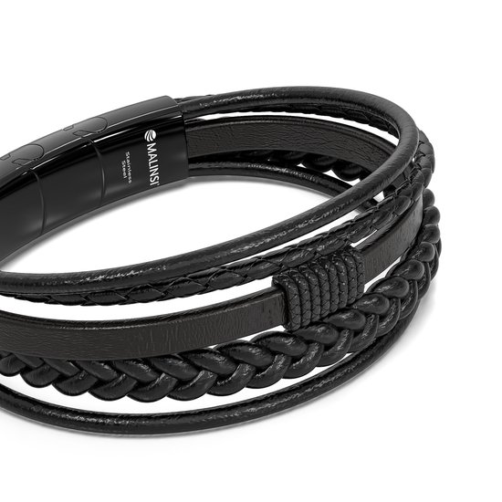 Bracelet homme - cordons noirs - homme - bracelet 20 cm - cuir - cadeau  pour homme -... | bol