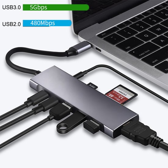 M-TECK 9-in-1 USB-C Docking Station USB-C Hub met HDMI - 3 x USB3.0 - USB-C (opladen) - SD/Micro SD - 3.5mm Audio voor Laptop en MacBook