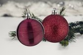 Krist+ gedecoreerde kerstballen - 8x stuks - wijn/bordeaux rood - kunststof - 6 cm