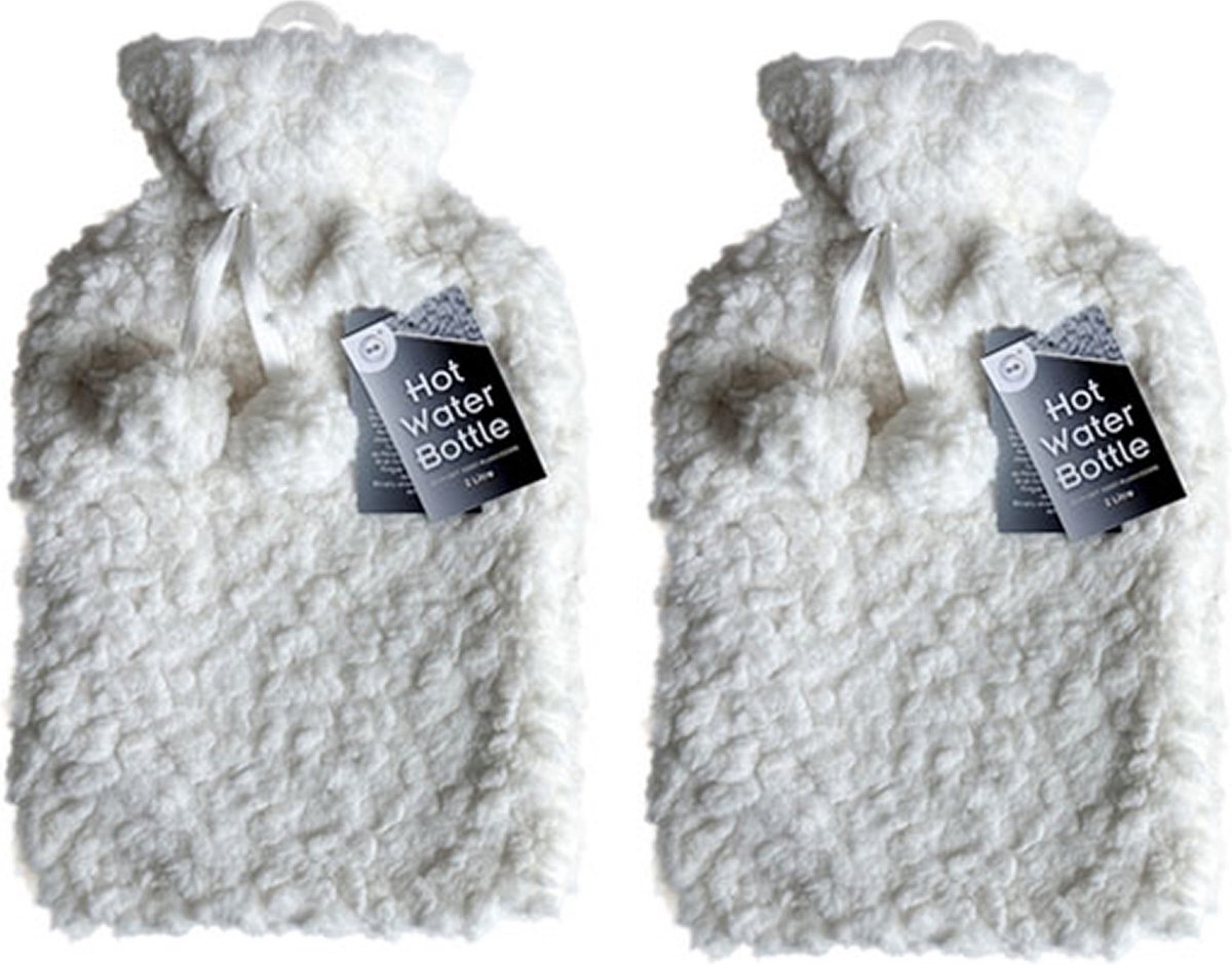 Goedkoopste DID Warmwaterkruik - 2x - met zachte pluche hoes - wit - 2L - kruik