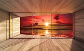 Fotobehang - Vlies Behang - Strand en Zee bij Zonsondergang Terras Zicht 3D - 254 x 184 cm