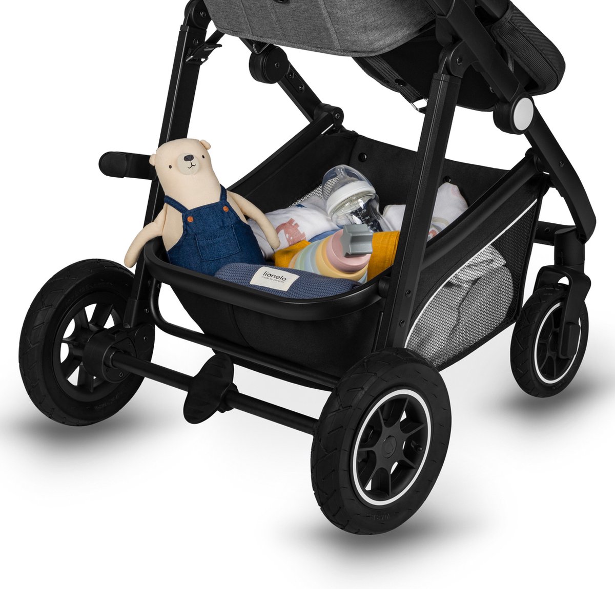 LIONELO Bianka - Poussette combinée 3en1 - Jusqu'à 22Kg - Pack poussette,  nacelle, siège auto, sac et accessoires - Noir