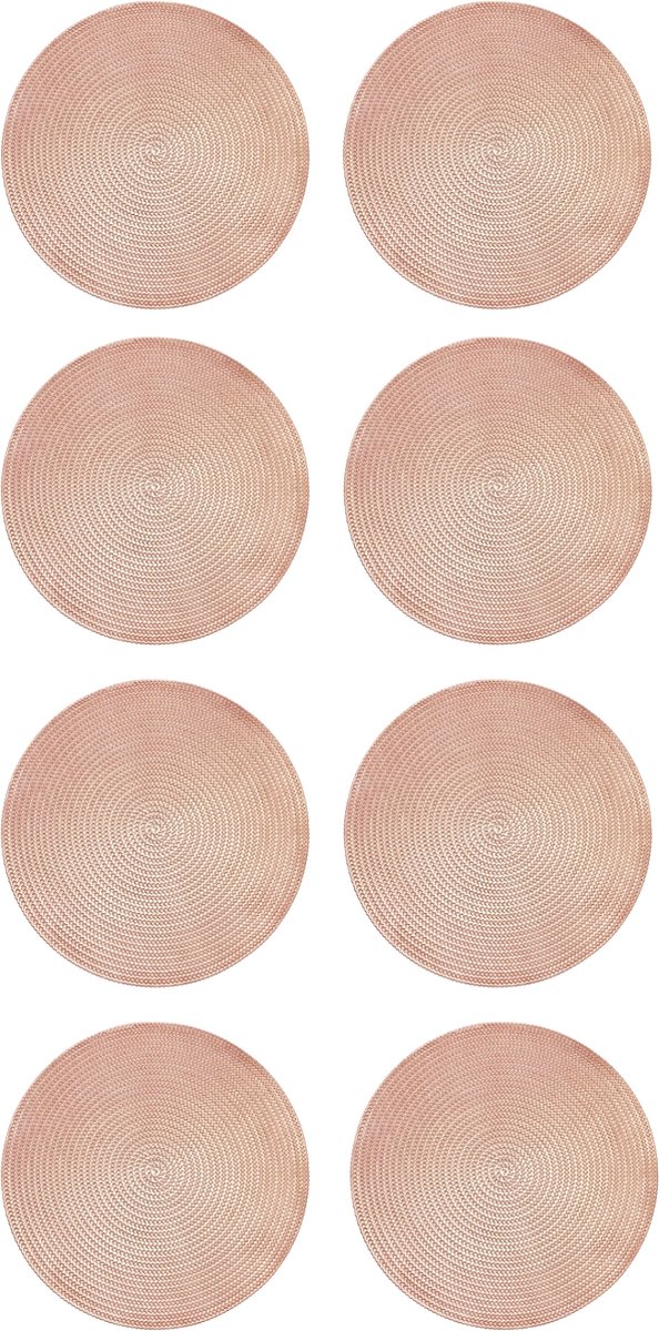 Krumble Placemat - Set van 8 - Placemats - Onderzetter - Rond - PVC - Tafelbeschermer - Onderlegger - Hittebestendig - Decoratieve placemat - Rond - Roségoud