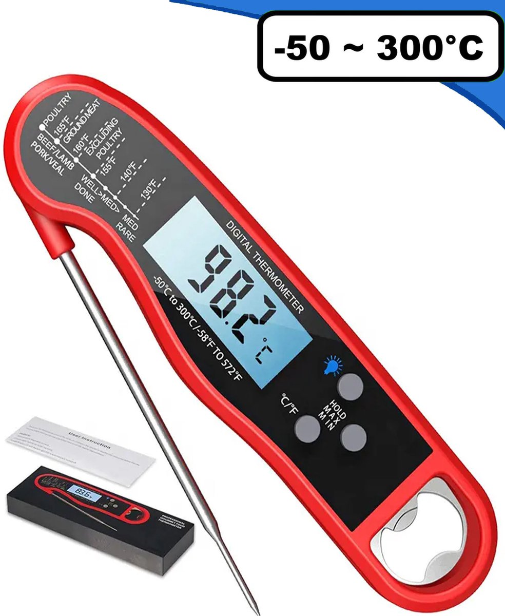 WoniQ Vleesthermometer tot 300°C - BBQ Thermometer - BBQ Accessoires - Vleesthermometers - Voedselthermometer - Vlees - Oventhermometer - Draadloos - WoniQ