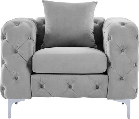 Chesterfield-fauteuil van lichtgrijs velours EDWINA L 106 cm x H 76 cm x D 91 cm