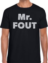 Mr. Fout zilveren glitter tekst t-shirt zwart heren - Foute party kleding M