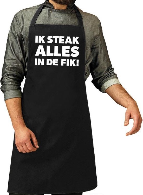 I steak Everything on fire tablier de barbecue / tablier de cuisine pour homme - L 86 xl 72 CM - Noir
