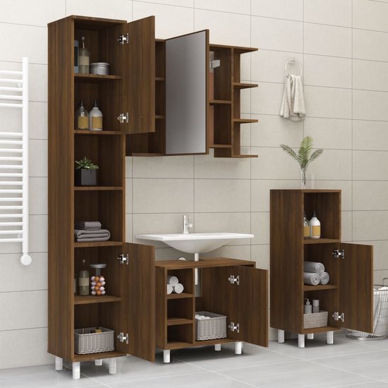 vidaXL Badkamerkast 30x30x190 cm bewerkt hout hoogglans wit, kast