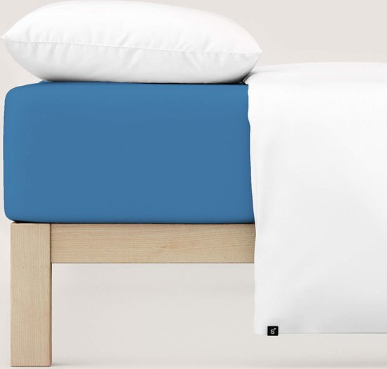 schlafgut Pure -housse en Katoen de Hoeslaken Bio S - 90x190 - 100x220 615 Blue Moyen