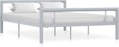 The Living Store Metalen Bedframe - grijs/wit - 212 x 127.5 x 65.5 cm - geschikt voor 120 x 200 cm matras - inclusief lattenbodem
