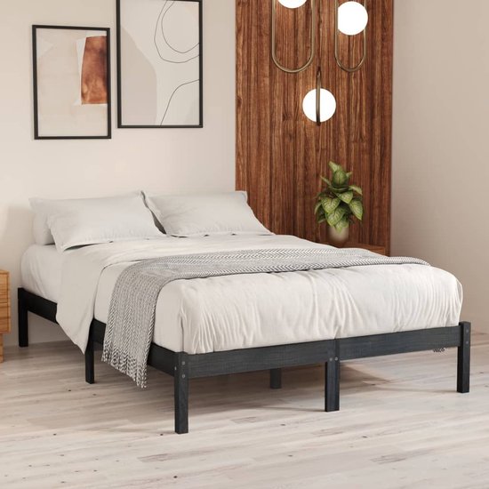 The Living Store Bedframe - Grenenhout - 205.5 x 125.5 x 31 cm - Grijs - Matras niet inbegrepen