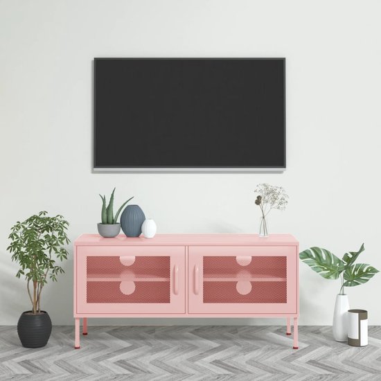 The Living Store Televisiemeubel - Roze Stalen TV Standaard - 105 x 35 x 50 cm - 2 Gaasdeuren