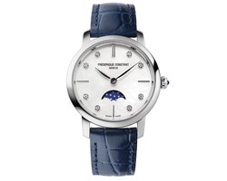 Frédérique Constant Slimline Moonphase FC-206MPWD1S6 Horloge - Leer - Blauw - Ø 30 mm