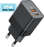 30W Snellader met 2 Poorten (USB-C + USB-A) - 35W - GaN Tech - Dynamisch Opladen - Zwart