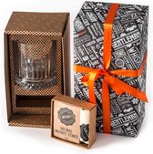 Whiskey Cadeau Set | Vintage Old Fashioned Whiskey Glas | 12 stuks Whiskey Stenen met speciaal zakje | Perfecte Cadeau voor Echte Mannen | Verjaardagscadeaus voor Hem