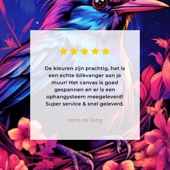 Peinture sur toile Rétro - Vogel - Fleurs - Zwart - Rose - Blauw - Animaux - 90x60 cm - Décoration murale