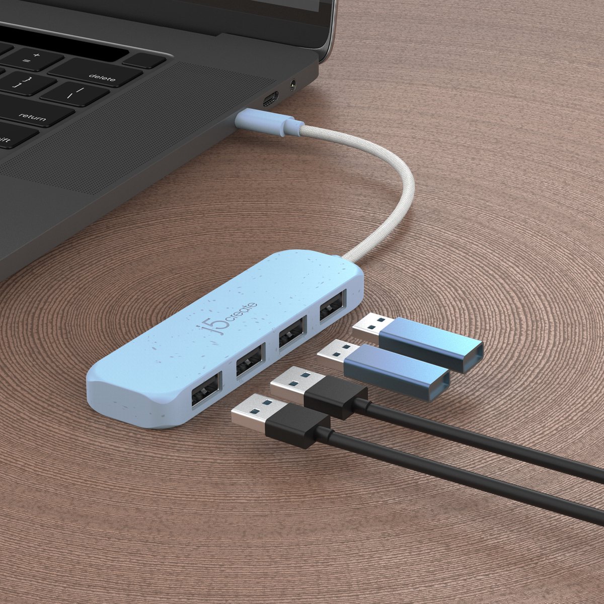 j5create Eco-Friendly USB-C naar 4-poorts Type-A Gen 2 Hub