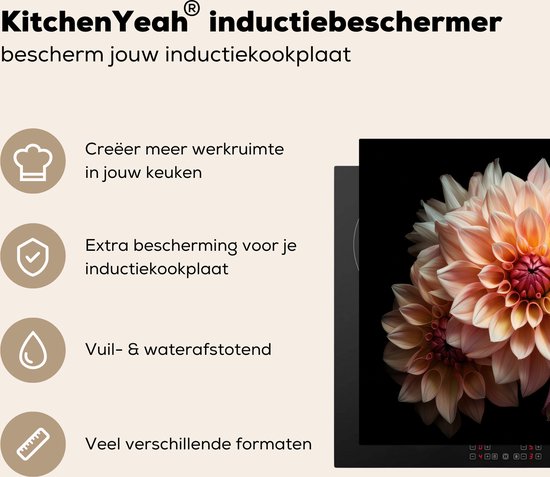 KitchenYeah® Inductie beschermer 59x52 cm - Dahlia - Bloemen - Roze - Zwart - Botanisch - Kookplaataccessoires - Afdekplaat voor kookplaat - Inductiebeschermer - Inductiemat - Inductieplaat mat