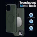 Donkergroen hoesje met mat transparante achterkant, magnetische ring, anti-vingerafdruk, anti-kras en anti-vlek.
