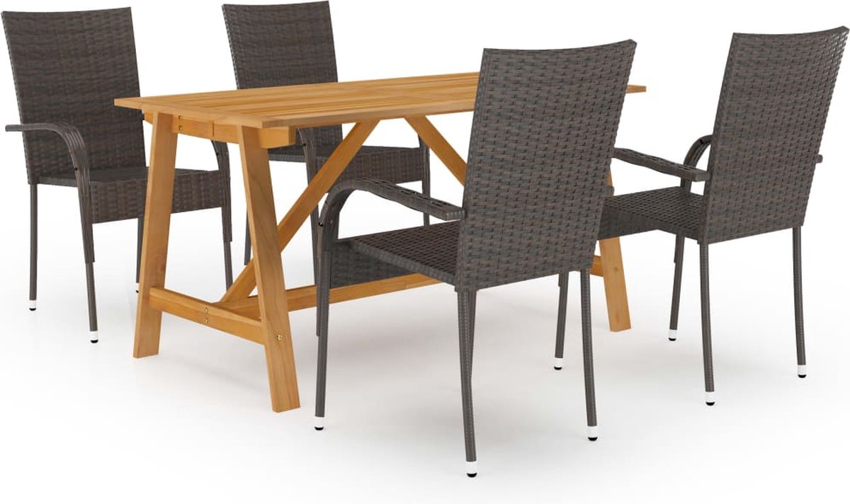 The Living Store 5-delige Tuinset bruin - Tuinstoel - Acacia Hout - Buitentijd - Lounge Set - Eetkamerset