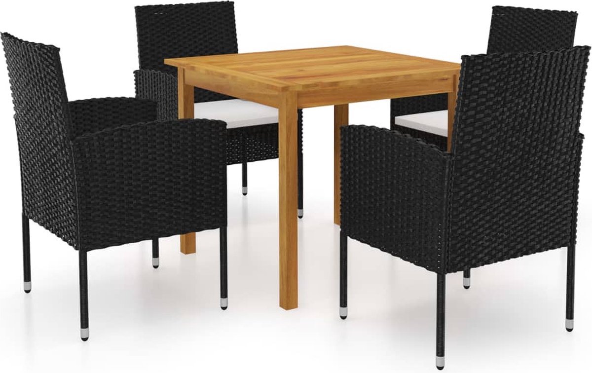 The Living Store 5-delige Tuinset zwart - Tuinstoel - Eetkamerset - Buitentijd - Terras Meubels - Acacia Hout
