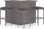 The Living Store Barset Lounge - Grijs - Poly rattan - 100 x 50 x 105 cm - Inclusief bartafel - 3 barkrukken en zitkussens