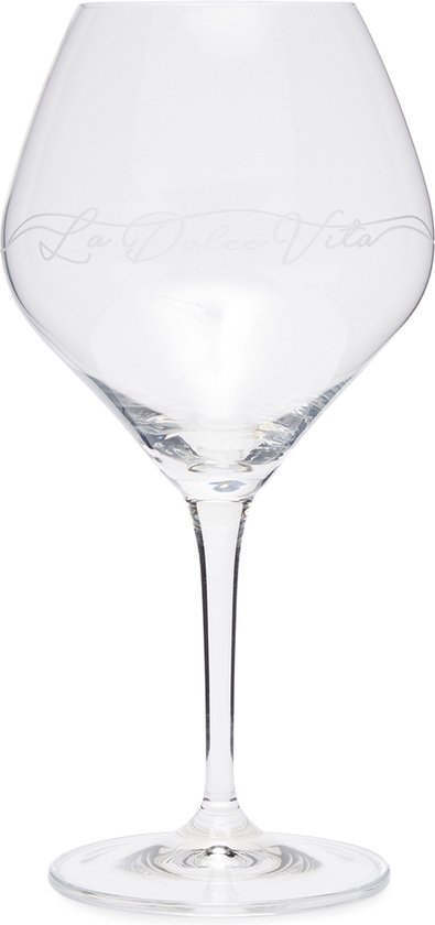 Riviera Maison Wijnglas gegraveerd met tekst, Rodewijn Glas La Dolce Vita Red Wine Glass - Transparant - Glas 400 ML - 1 stuk cadeau geven