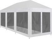 The Living Store Feesttent met mesh zijwanden - 9 x 3 x 2.55 m - Wit/Zwart - UV- en waterbestendig - inclusief montageaccessoires