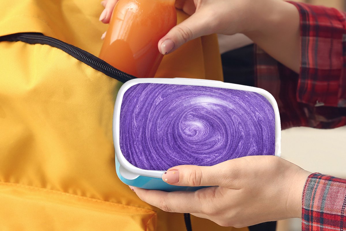 Broodtrommel Blauw - Lunchbox - Brooddoos - Paars - Abstract - Design - 18x12x6 cm - Kinderen - Jongen