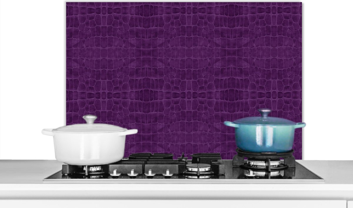Spatscherm keuken 80x55 cm - Kookplaat achterwand Inductie beschermer - Leer - Paars - Dieren - Muurbeschermer - Spatwand fornuis - Hoogwaardig aluminium