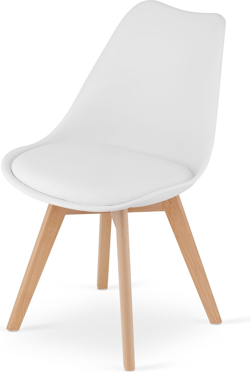 MARK - Eetkamerstoel - eco leer - beuken poten - wit