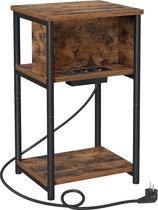 Nachtkastje – Bijzettafel met Stopcontact en USB – Vintage Bruin/Zwart