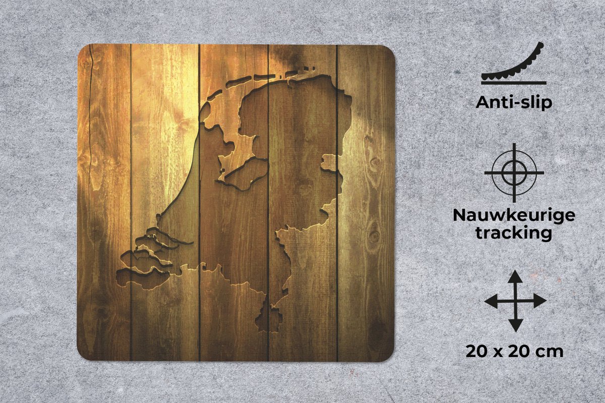Muismat Kaart Nederland - Houten kaart van Nederland muismat rubber - 20x20 cm - Muismat met foto
