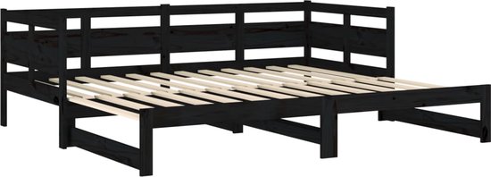 The Living Store Canapé-lit en pin Massief - Extensible - Gain de place - Zwart - 193,5 x 181 x 66 cm - Matras non inclus